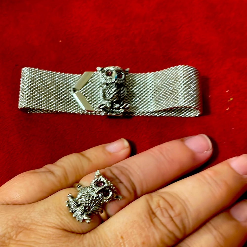 Vintage Sarah Coventry owl bracelet and ring